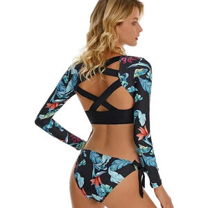 Aonihua long sleeve Hawaiian print tankini swimsuit bikini NWT large